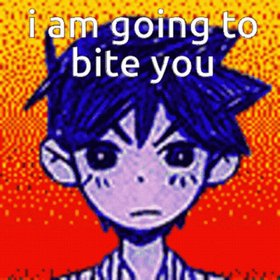 A Pixel Art Of A Boy With The Words " I Am Going To Bite You " Above Him GIF