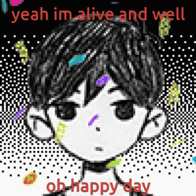 A Pixel Art Of A Boy With The Words Yeah Im Alive And Well Oh Happy Day Below Him GIF