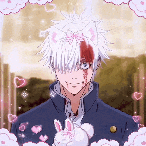 A Pixel Art Of A Boy With White Hair And A Cat Ear GIF