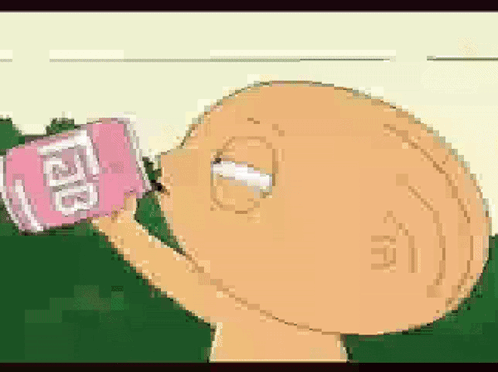 A Pixel Art Of A Cartoon Character Drinking From A Pink Soda Can . GIF