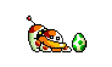 A Pixel Art Of A Cartoon Character Holding A Green Egg In Its Mouth . Sticker