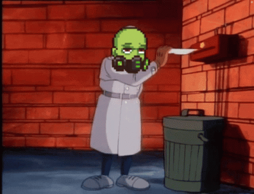 A Pixel Art Of A Cartoon Character Holding A Knife GIF