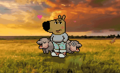 A Pixel Art Of A Cartoon Character Holding Sheep GIF