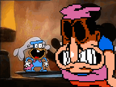 A Pixel Art Of A Cartoon Character With A Beard And Glasses GIF
