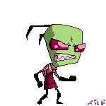 A Pixel Art Of A Cartoon Character With A Green Head And Purple Eyes Sticker