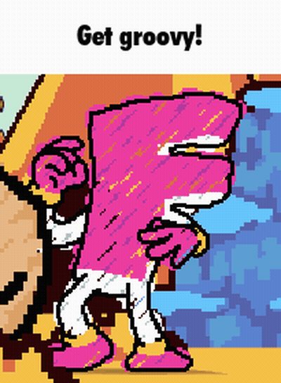 A Pixel Art Of A Cartoon Character With The Words Get Groovy Below It GIF