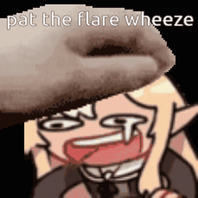 A Pixel Art Of A Cartoon Character With The Words Pat The Flare Wheeze Written Above It . GIF