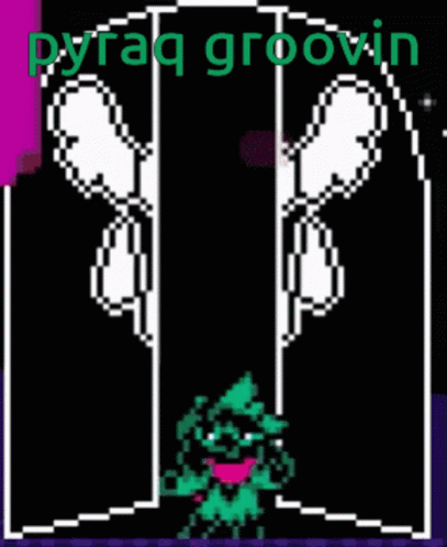 A Pixel Art Of A Cartoon Character With The Words Pyraq Groovin GIF