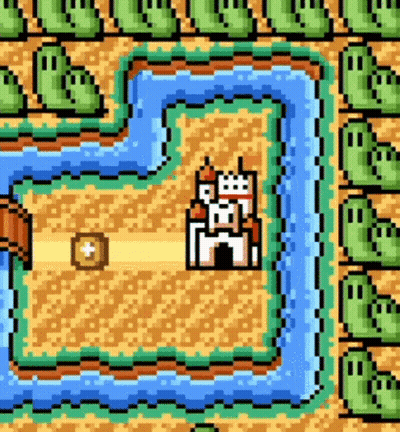A Pixel Art Of A Castle In A Video Game Surrounded By Water . GIF