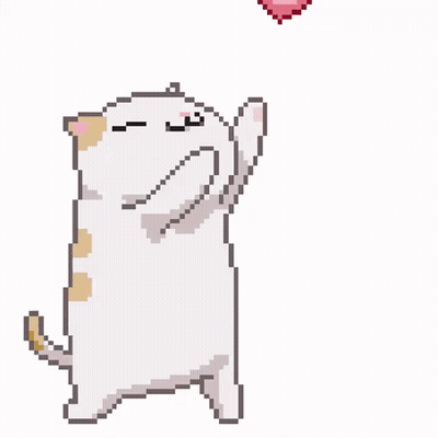 A Pixel Art Of A Cat Holding A Pink Heart In Its Paw GIF