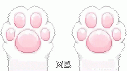 A Pixel Art Of A Cat Paw With The Words `` Me '' Written Underneath It . GIF
