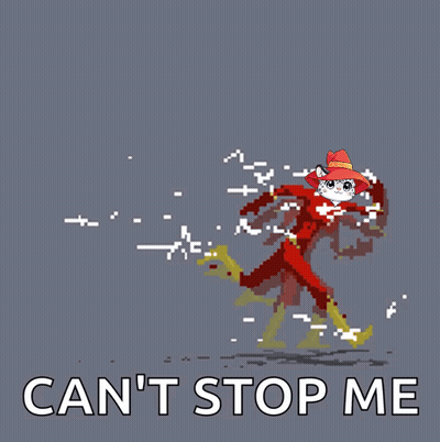 A Pixel Art Of A Cat Running With The Words " Can 'T Stop Me " Underneath GIF