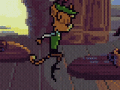 A Pixel Art Of A Cat Wearing A Green Hat And Holding A Cup GIF