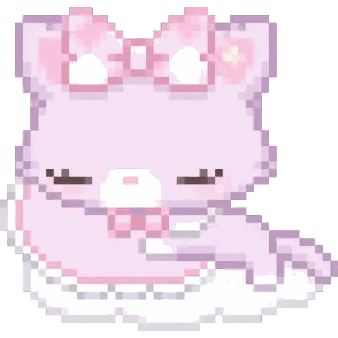A Pixel Art Of A Cat With A Pink Bow On Its Head Sticker