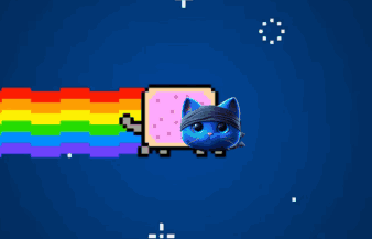 A Pixel Art Of A Cat With A Rainbow Coming Out Of It 'S Mouth GIF