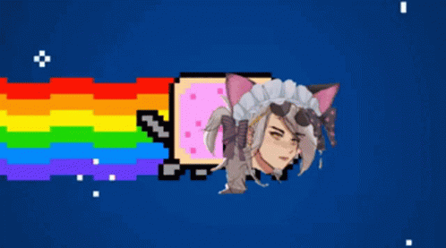 A Pixel Art Of A Cat With A Rainbow Coming Out Of It 'S Mouth GIF