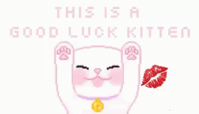A Pixel Art Of A Cat With The Words `` This Is A Good Luck Kitten '' . GIF