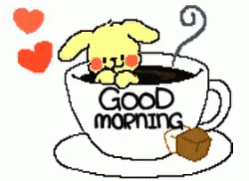 A Pixel Art Of A Cup Of Coffee That Says Good Morning On It GIF