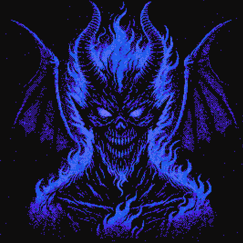 A Pixel Art Of A Devil With Horns And Wings GIF