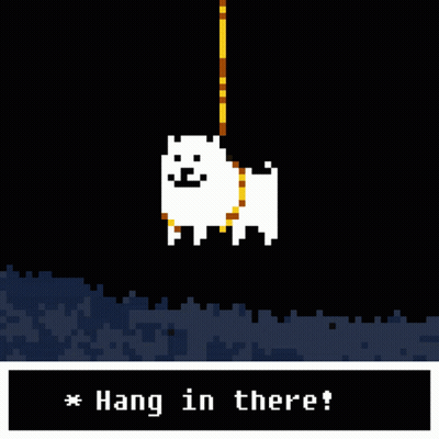 A Pixel Art Of A Dog Hanging From A Rope GIF