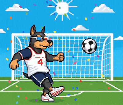 A Pixel Art Of A Dog Kicking A Soccer Ball GIF