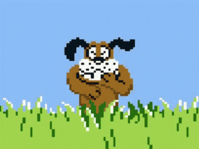 A Pixel Art Of A Dog Standing In A Field Of Grass GIF
