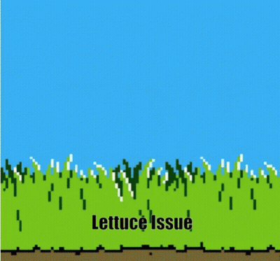A Pixel Art Of A Dog Standing In A Field With Lettuce Issue Written Below It GIF