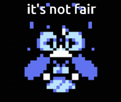 A Pixel Art Of A Face With The Words " It 'S Not Fair " Written Above It GIF