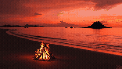 A Pixel Art Of A Fire On A Beach With The Letters Drbo On The Bottom Right GIF