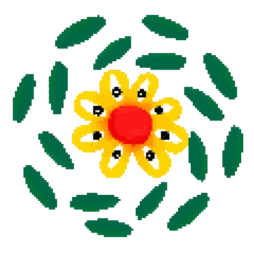 A Pixel Art Of A Flower With A Red Center Sticker