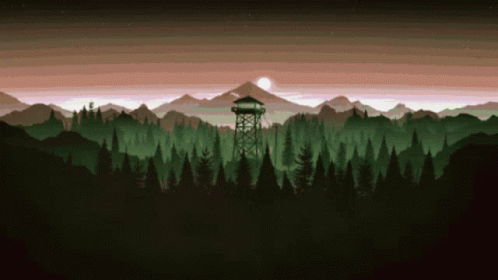 A Pixel Art Of A Forest With A Tower In The Middle GIF