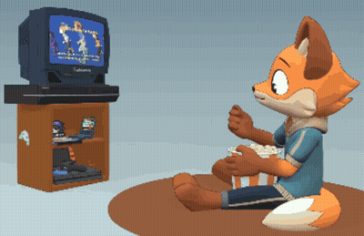 A Pixel Art Of A Fox Eating Popcorn In Front Of A Television GIF