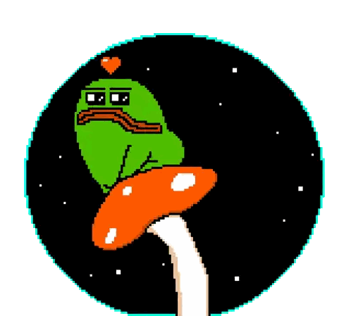 A Pixel Art Of A Frog Sitting On A Mushroom Sticker