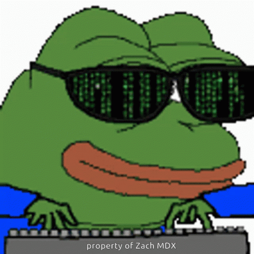 A Pixel Art Of A Frog Wearing Sunglasses And The Words Property Of Zach Mdx Below It GIF