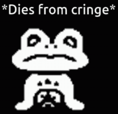 A Pixel Art Of A Frog With The Words `` Dies From Cringe '' Written Below It . GIF