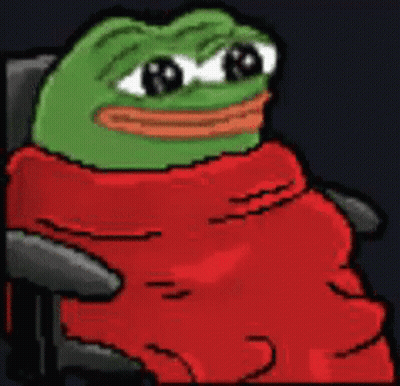 A Pixel Art Of A Frog Wrapped In A Red Blanket GIF
