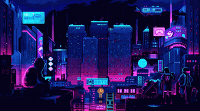 A Pixel Art Of A Futuristic City With A Sign That Says Next Gen GIF