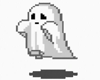 A Pixel Art Of A Ghost With A Sad Look On Its Face . GIF