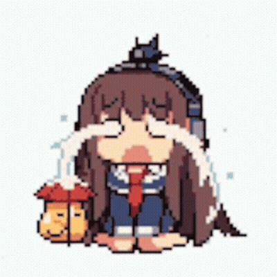 A Pixel Art Of A Girl Crying While Holding A Gift Box GIF