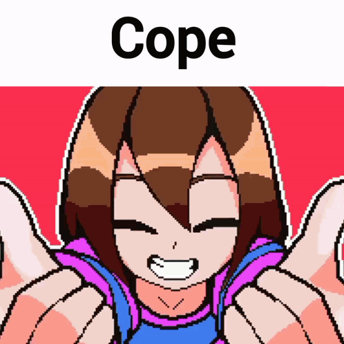 A Pixel Art Of A Girl Giving A Thumbs Up With The Word Cope Above Her GIF