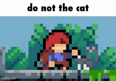 A Pixel Art Of A Girl Holding A Cat With The Words Do Not The Cat Below Her GIF