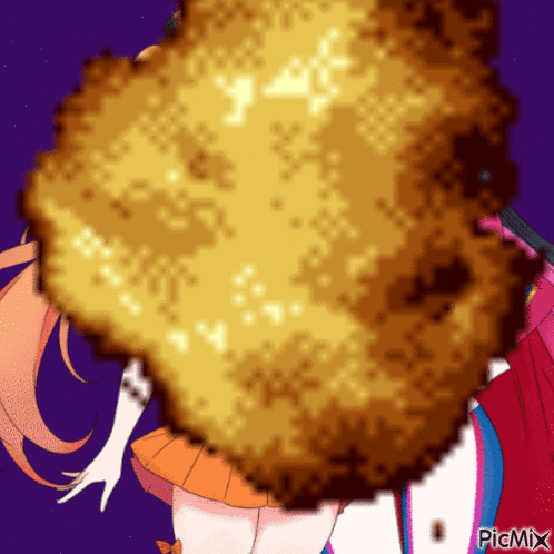 A Pixel Art Of A Girl Holding A Fried Chicken Breast . GIF