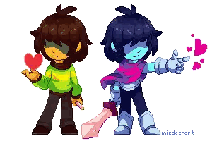 A Pixel Art Of A Girl Holding A Heart And Another Girl Holding A Sword Sticker