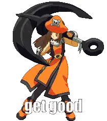 A Pixel Art Of A Girl Holding An Anchor With The Words Get Good Written Below Her Sticker