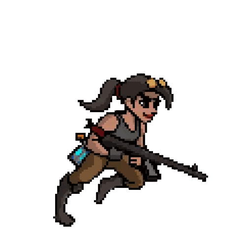 A Pixel Art Of A Girl Running With A Gun Sticker