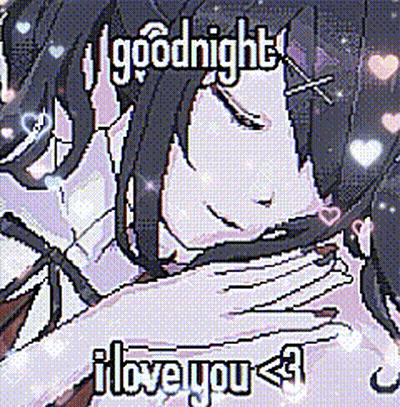A Pixel Art Of A Girl Saying Goodnight I Love You < 3 . GIF