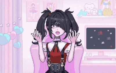 A Pixel Art Of A Girl Sitting In Front Of A Computer Monitor GIF