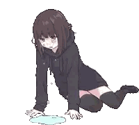 A Pixel Art Of A Girl Sitting On The Floor With A Puddle Of Water On The Floor . Sticker