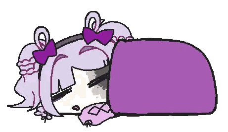 A Pixel Art Of A Girl Sleeping Under A Purple Blanket Sticker