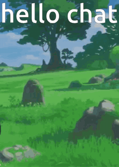 A Pixel Art Of A Girl Standing In A Field With The Words Hello Chat Written Above Her GIF